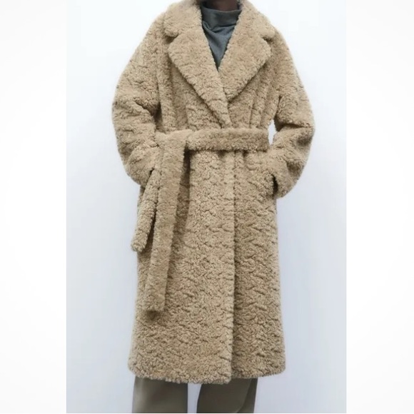 Zara Long Fleece Coat - Light Camel - Picture 2 of 12